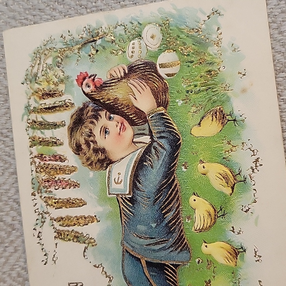 1908 Germany Vintage Easter Greeting Card with Child and Chicks - Picture 2 of 4